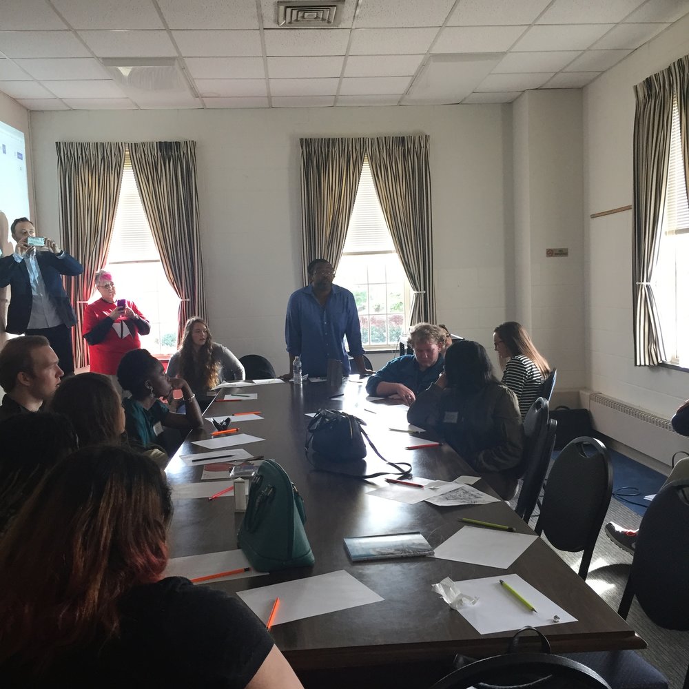 Quraysh at the Virginia Children's Book Festival with a group of high school creative writers (and Chad taking a photo from the other direction).