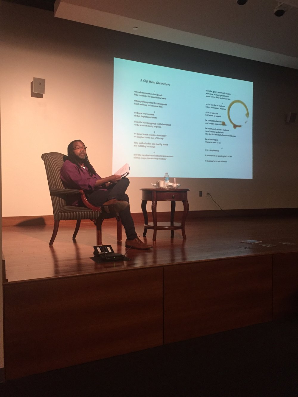 Quraysh at the Greensboro International Civil Rights Museum discussing the book with students and parents. 